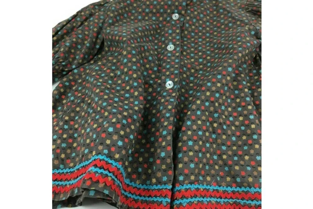 VTG 70s Duets Cotton Puff Sleeve Peter Pan Collar Smock Dress Floral Prairie 5T